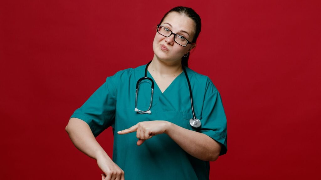 A beautiful girl posing in her medical scrub tops